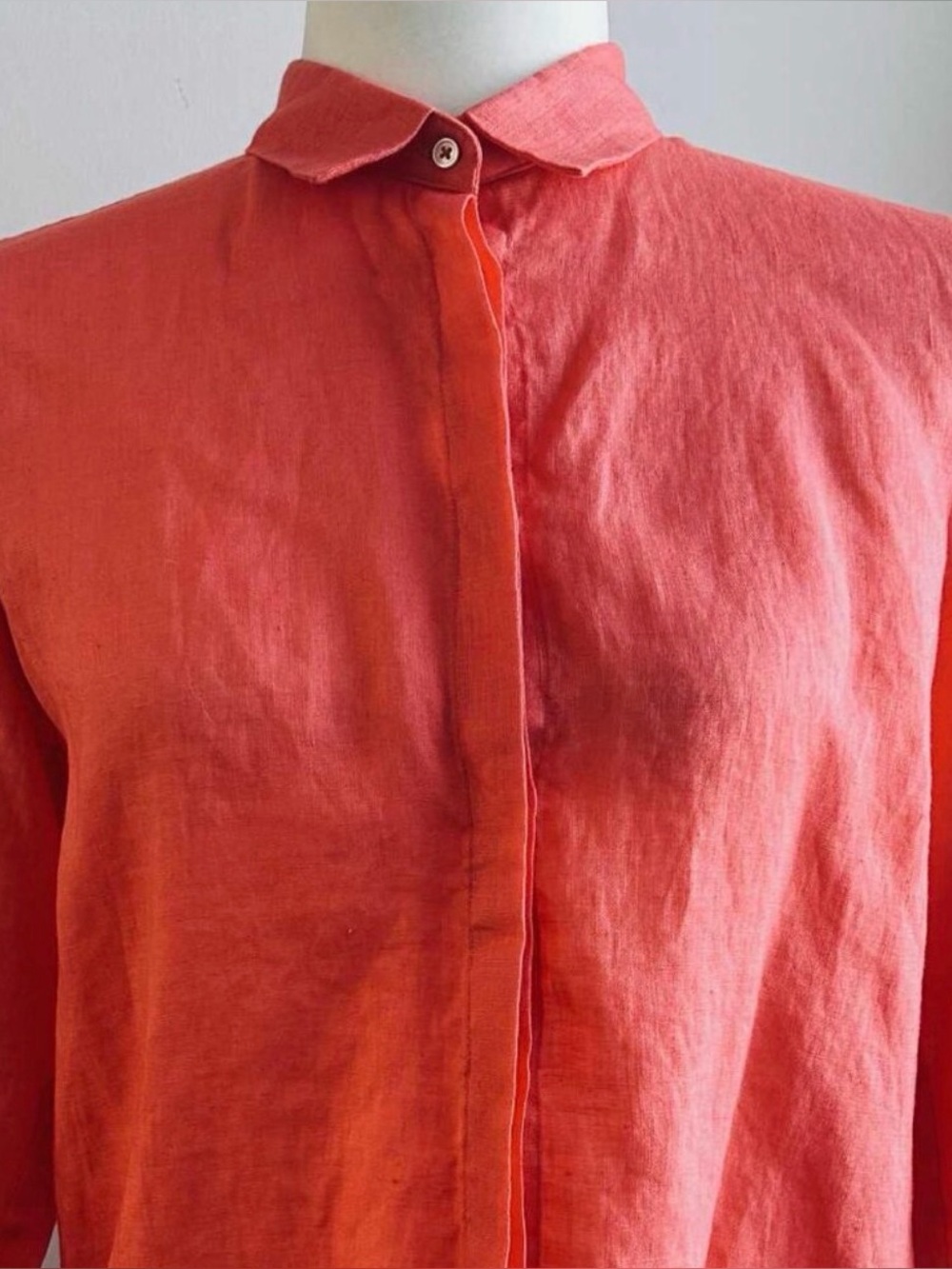 Massimo Dutti Coral Linen Long Sleeve Shirt with Ladder Stitch Cuffs β US 6